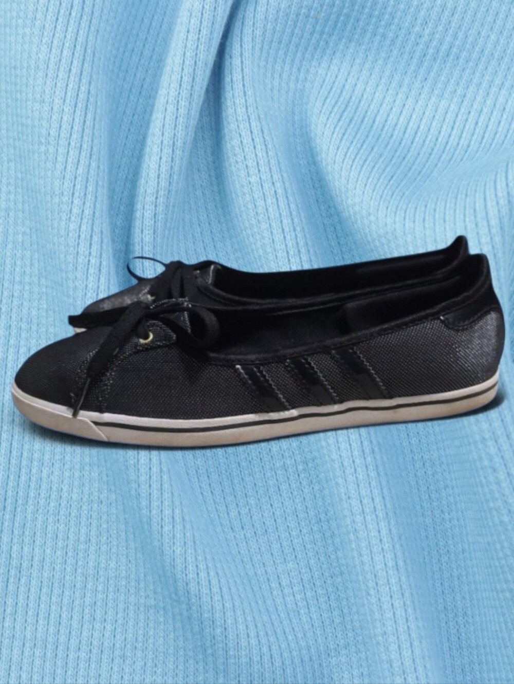 💣 Vintage 2013 Adidas Court Star Slim Ballerina Flats - Black/Grey Canvas 6.5
